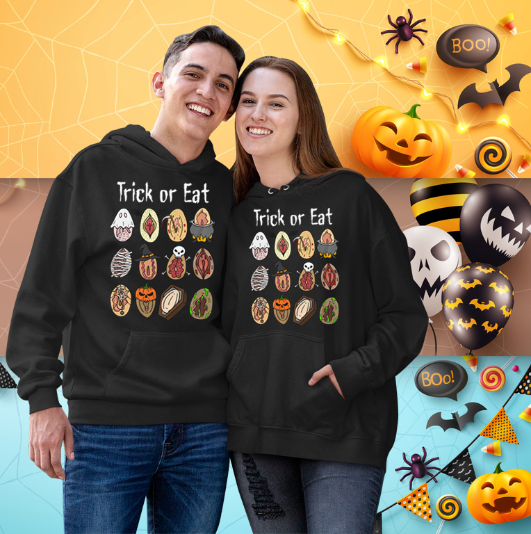 Funny Trick Or Eat Halloween Matching Couple Hoodie