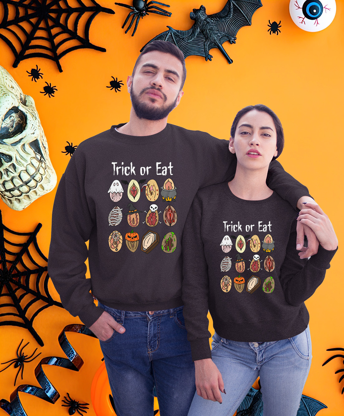 Funny Trick Or Eat Halloween Matching Couple Sweatshirt