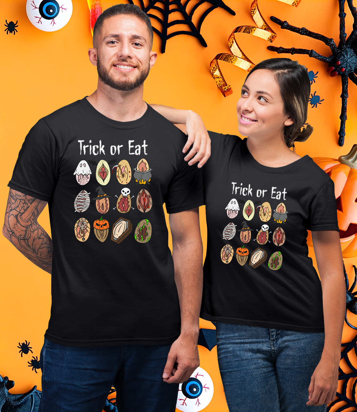 Funny Trick Or Eat Halloween Matching Couple T-Shirt