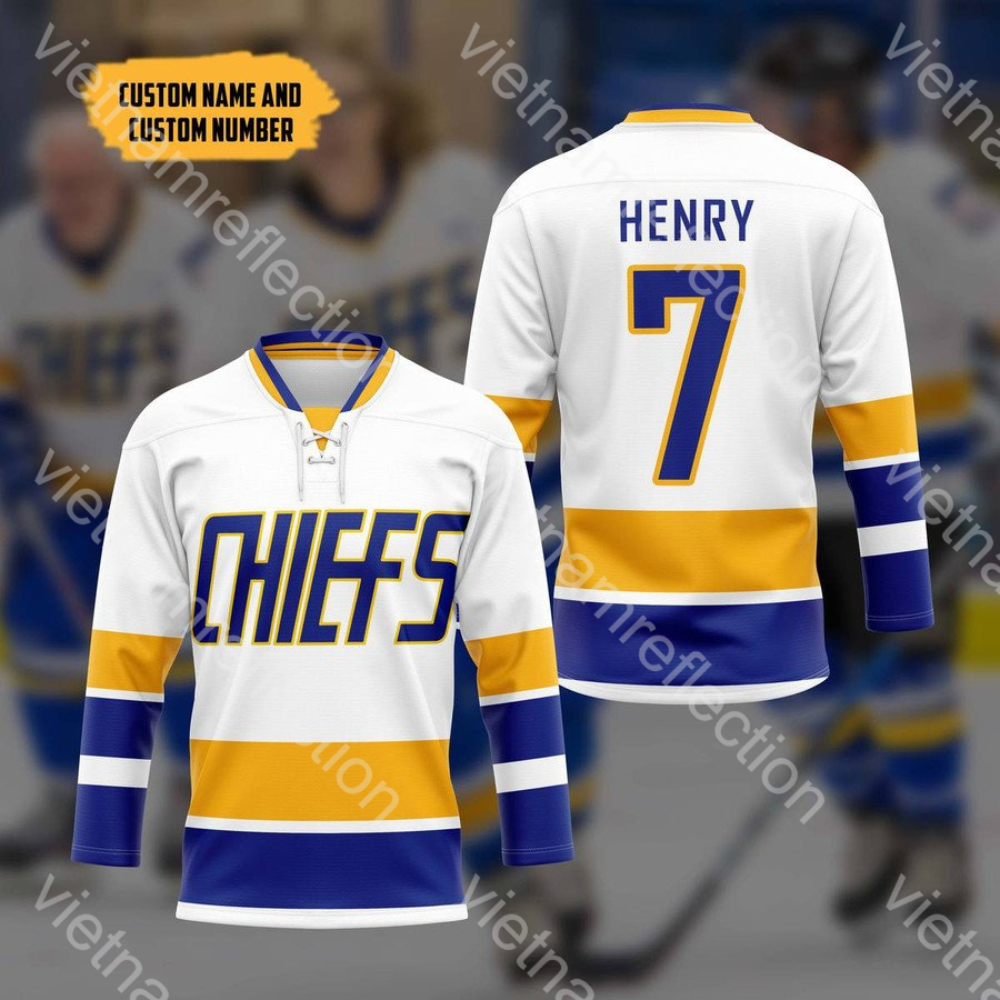 Charlestown Chiefs white personalized custom hockey jersey