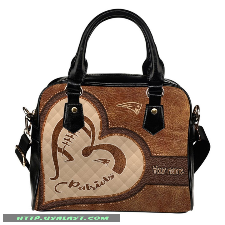 New England Patriots Logo Leather Texture Custom Name Shoulder Handbag Women Gift
