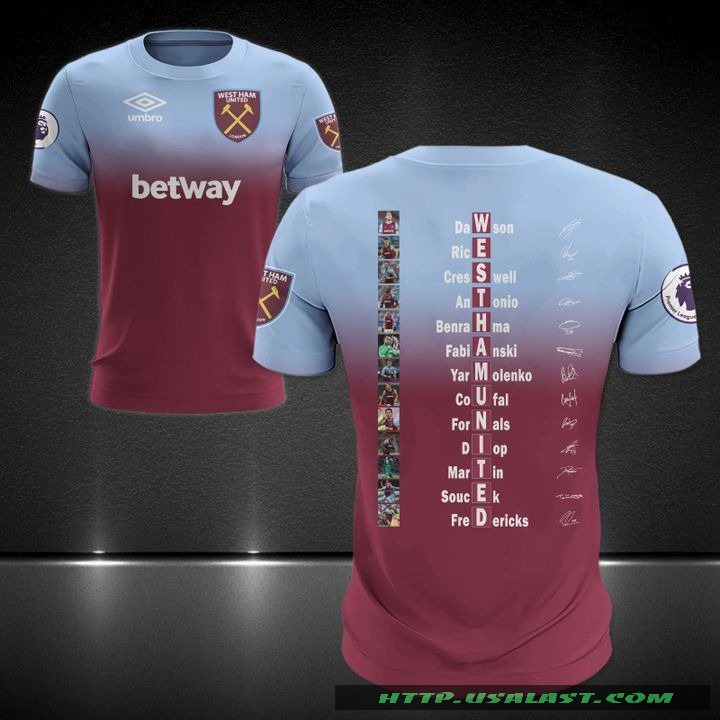 West Ham United Players Signatures 3D All Over Print Shirt