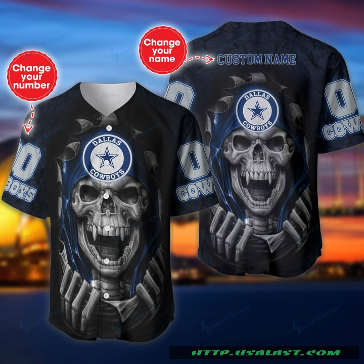 New Personalized Dallas Cowboys Vampire Skull Baseball Jersey Shirt