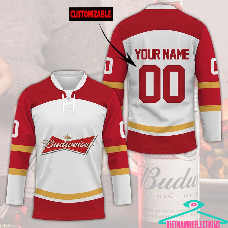 Budweiser beer personalized custom hockey jersey
