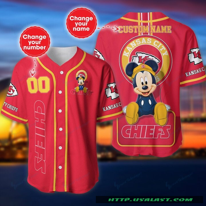 New Kansas City Chiefs Mickey Mouse Personalized Baseball Jersey Shirt
