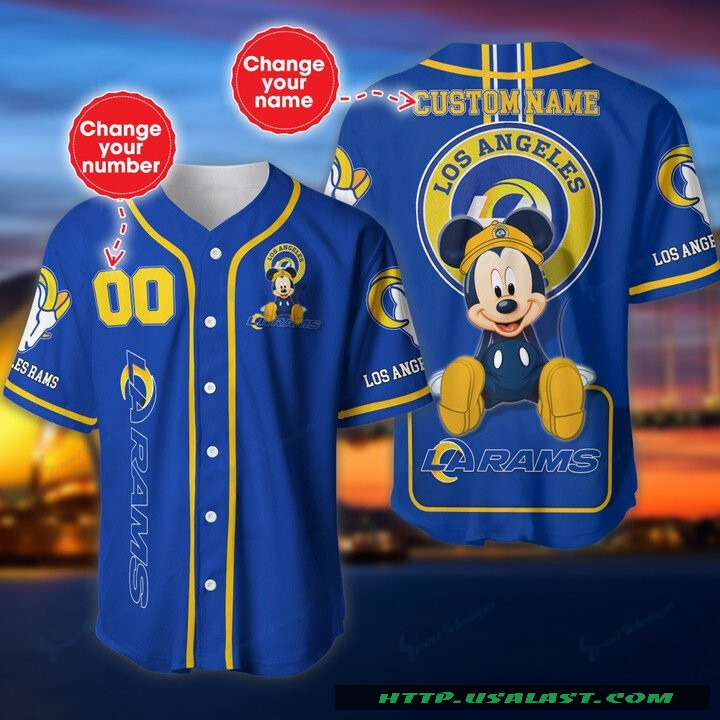 New Los Angeles Rams Mickey Mouse Personalized Baseball Jersey Shirt