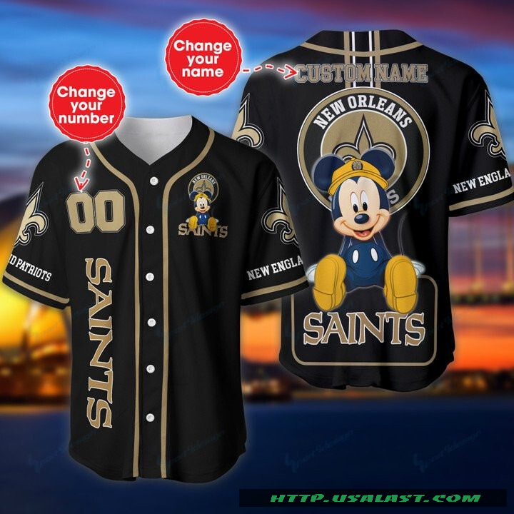 New New Orleans Saints Mickey Mouse Personalized Baseball Jersey Shirt