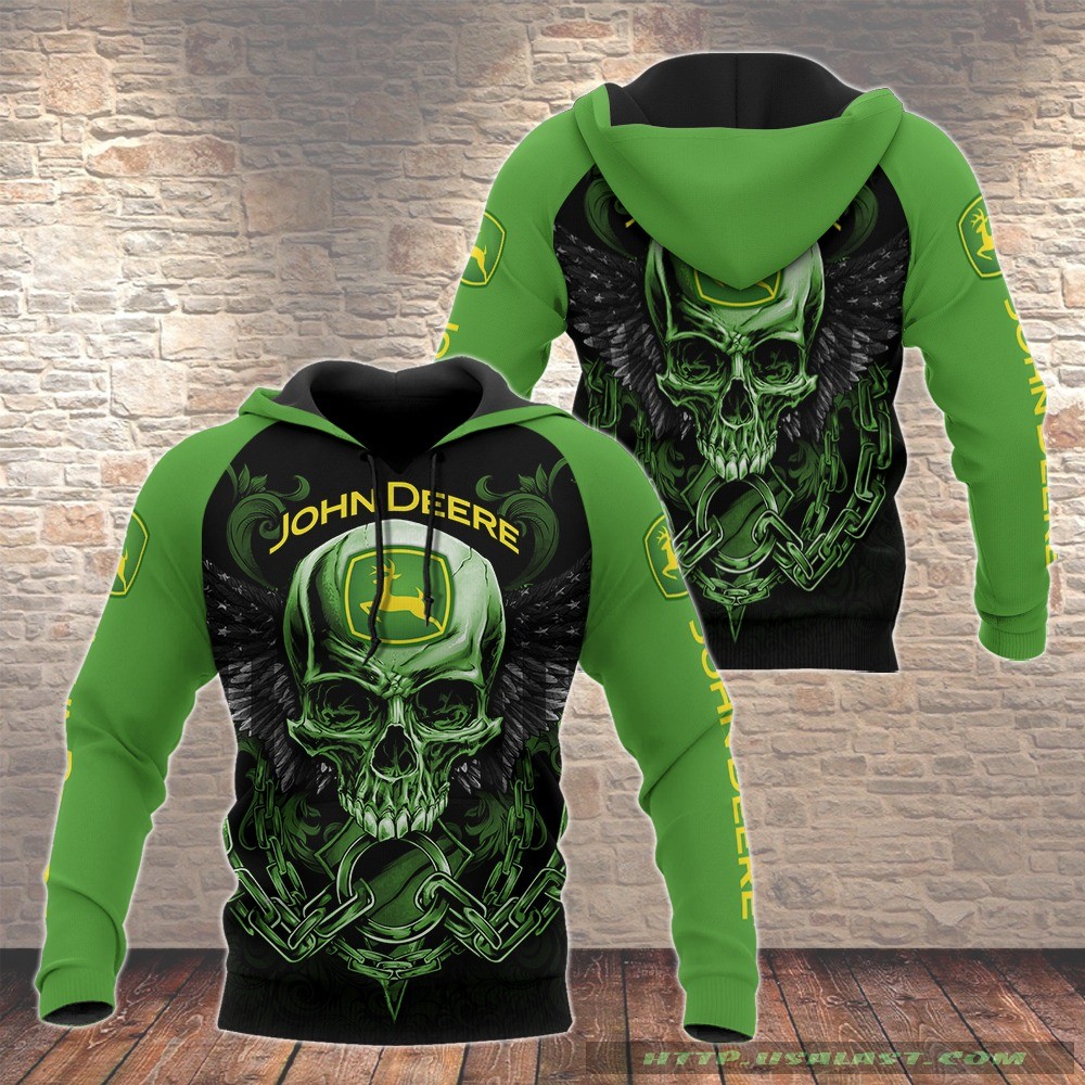 John Deere Logo Skull 3D All Over Print Hoodie