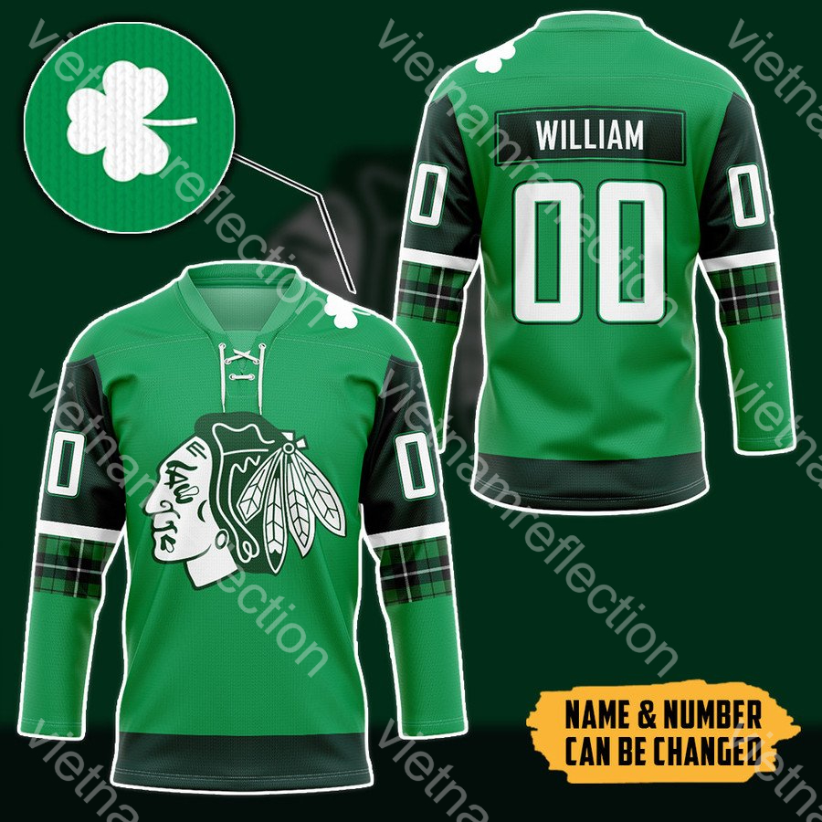 St. Patrick’s Day Chicago Blackhawks NHL personalized custom hockey jersey