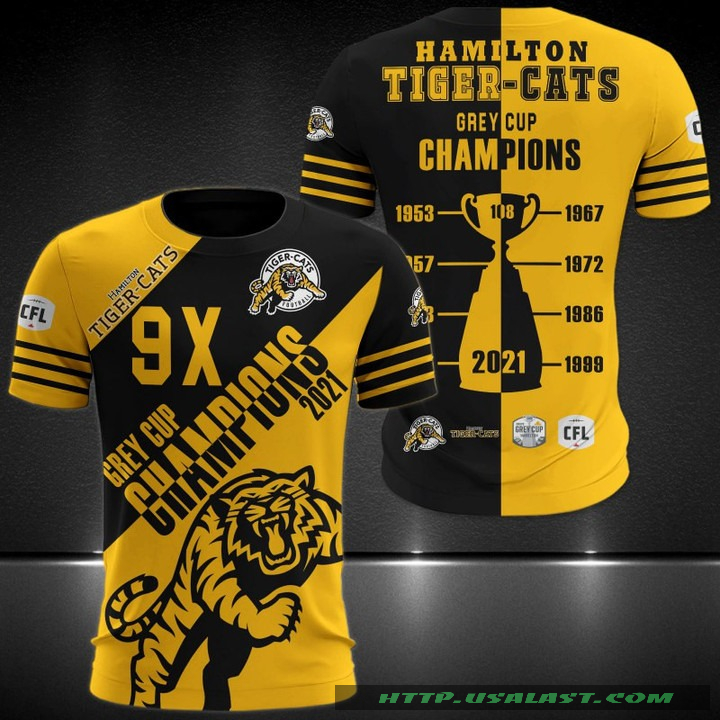 BEST Hamilton Tiger-Cats 9X Grey Cup Champions 2021 3D Hoodie T-Shirt