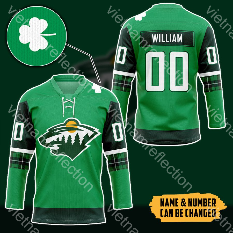 St. Patrick’s Day Minnesota Wild NHL personalized custom hockey jersey