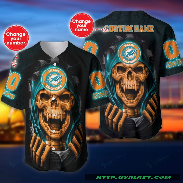 New Personalized Miami Dolphins Vampire Skull Baseball Jersey Shirt