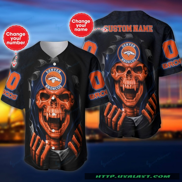 New Personalized Denver Broncos Vampire Skull Baseball Jersey Shirt