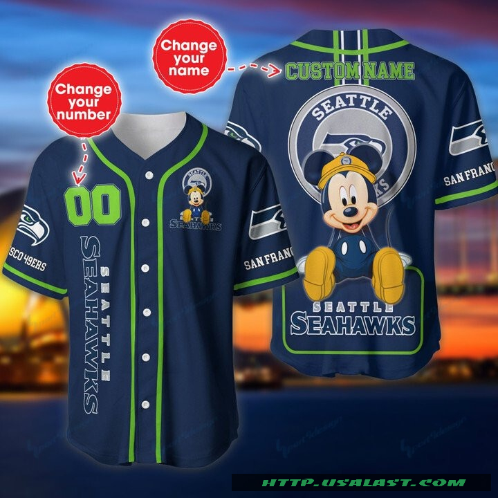 New Seattle Seahawks Mickey Mouse Personalized Baseball Jersey Shirt