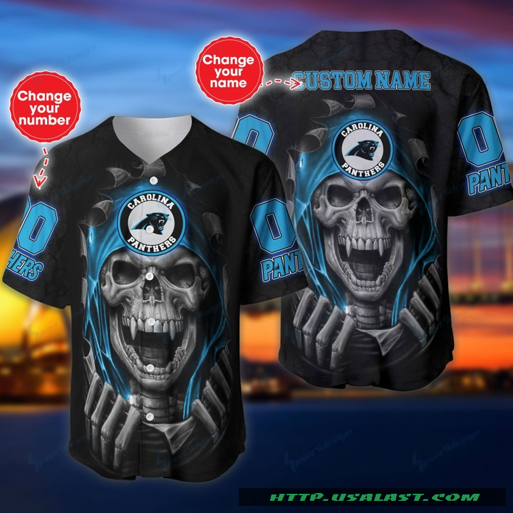 New Personalized Carolina Panthers Vampire Skull Baseball Jersey Shirt