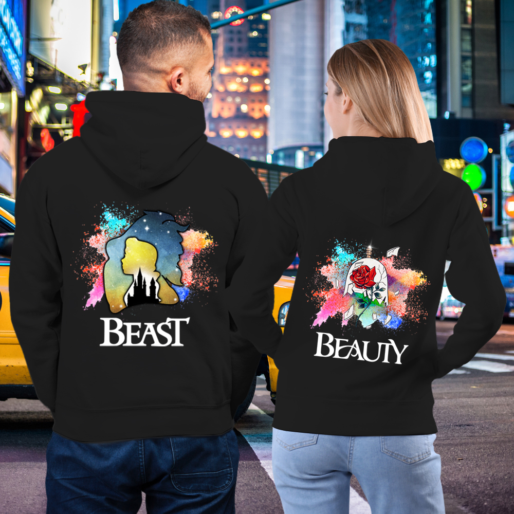 Couple Gift – Fairy Tale Beauty And The Beast Colorful Couple Lover Matching Hoodies