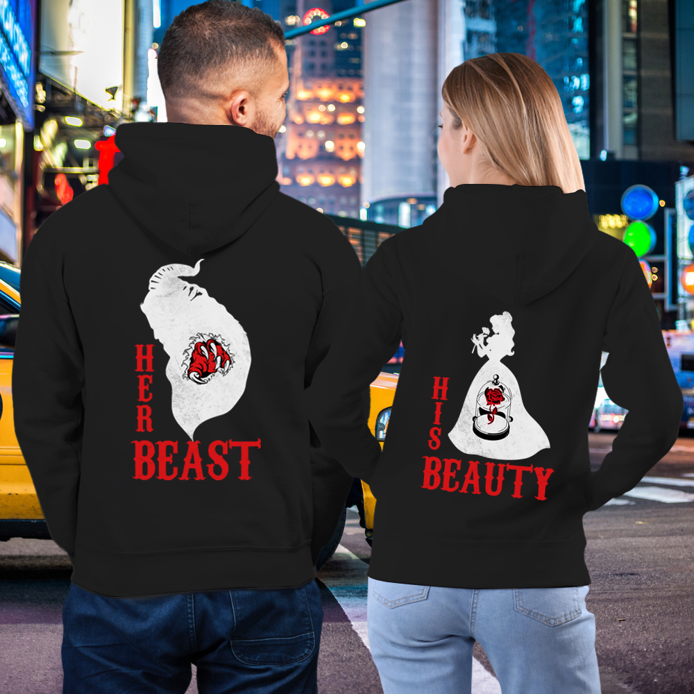 Couple Gift – Her Beast His Beauty From Fairy Tale Couple Lover Matching Hoodies