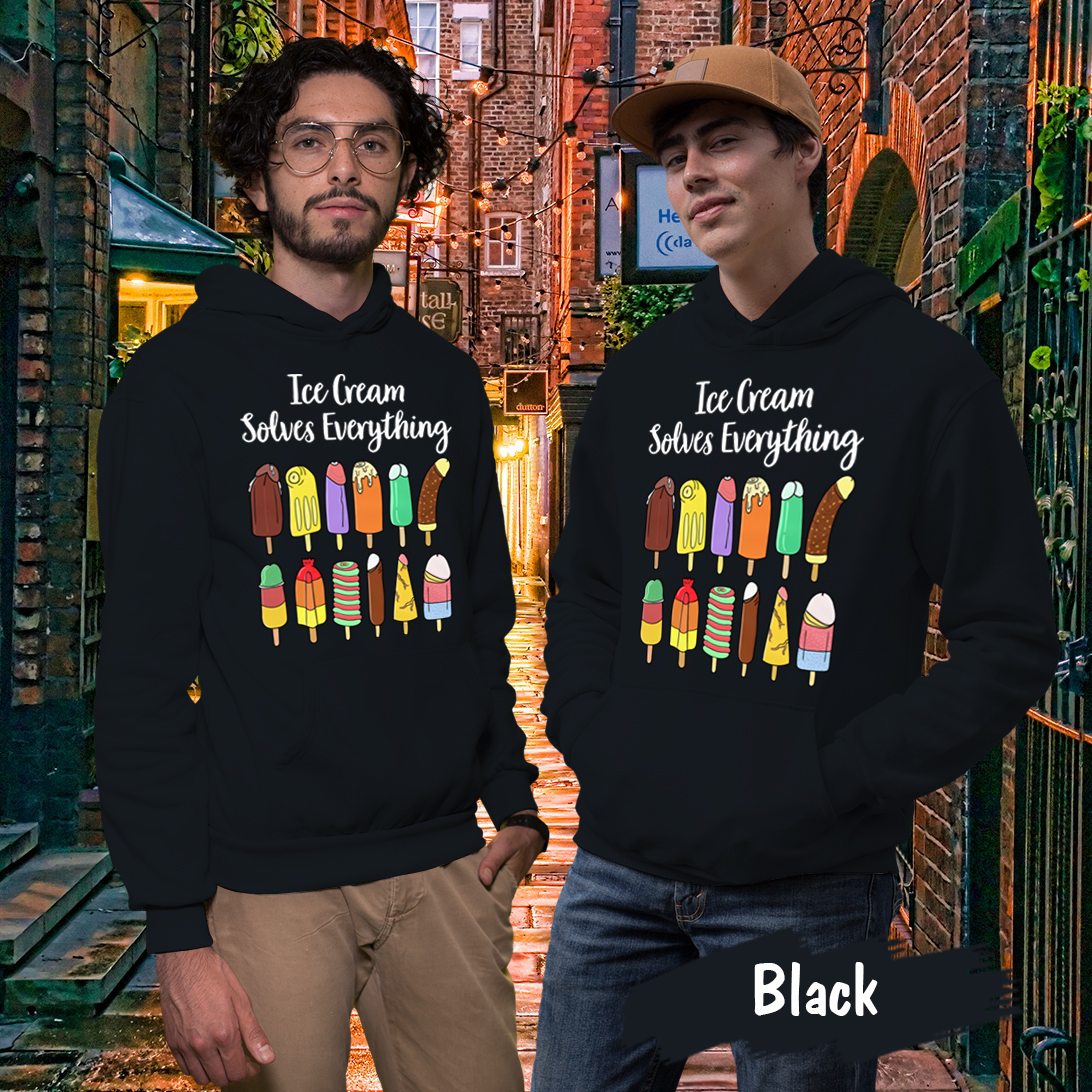 Couple Gift – LGBT Pride Ice Cream Solves Everything Funny Matching Couples Hoodie