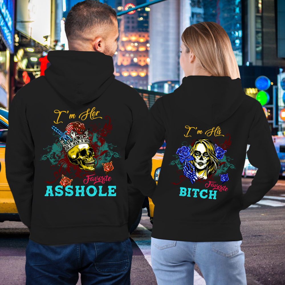 OFFICIAL Favorite Asshole Bitch Golden Skull Funny Couple Lover Matching Hoodies