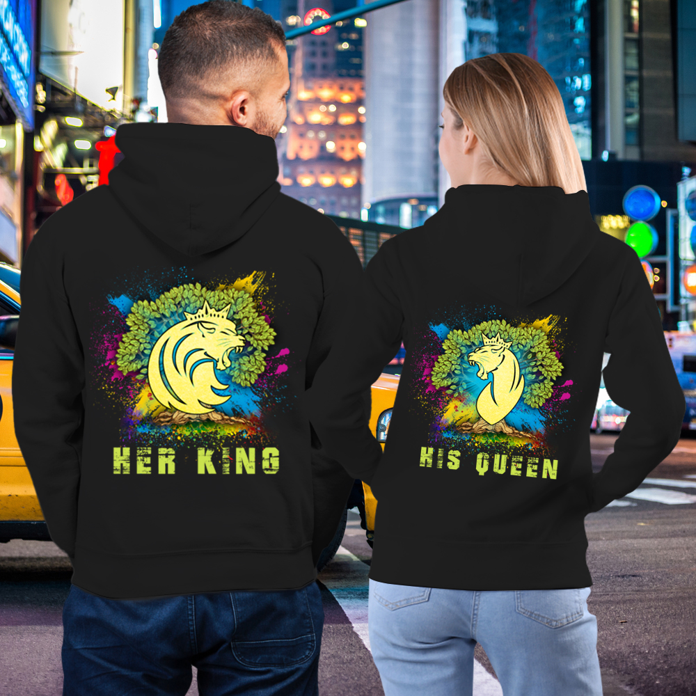 Couple Gift – Wildlife Her King His Queen Lion Horse Couple Lover Matching Hoodies