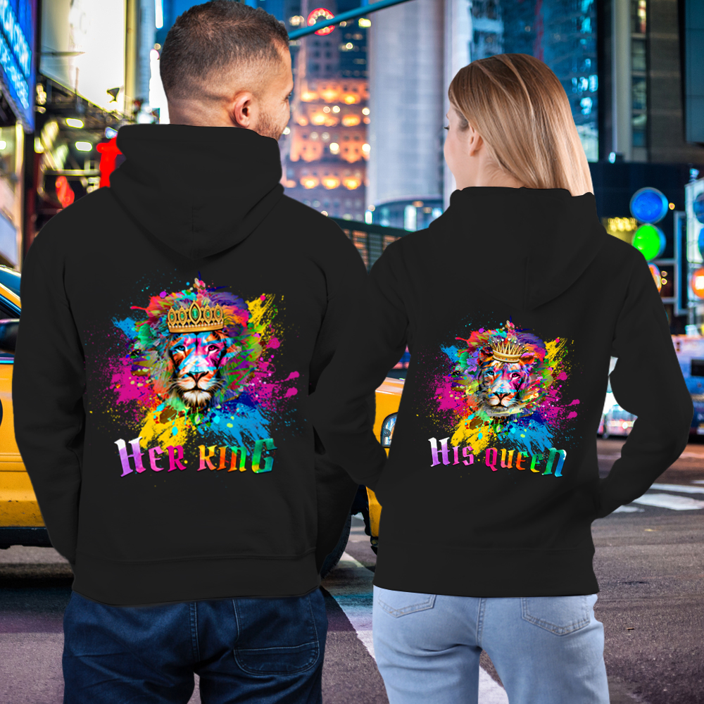 Couple Gift – Colorful Lion Her King His Queen Couple Lover Matching Hoodies