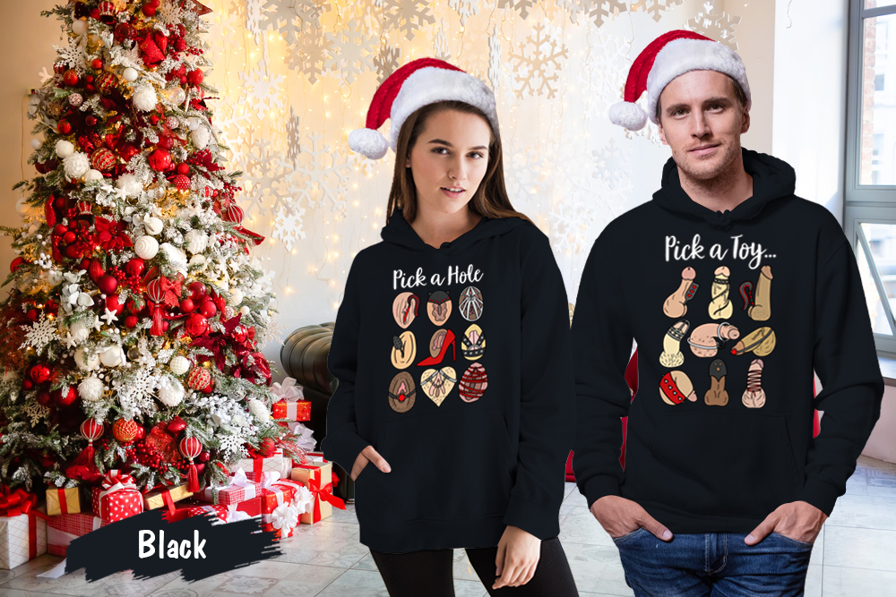 Ugly Christmas Pick A Hole A Toy Funny Matching Couples Hoodie