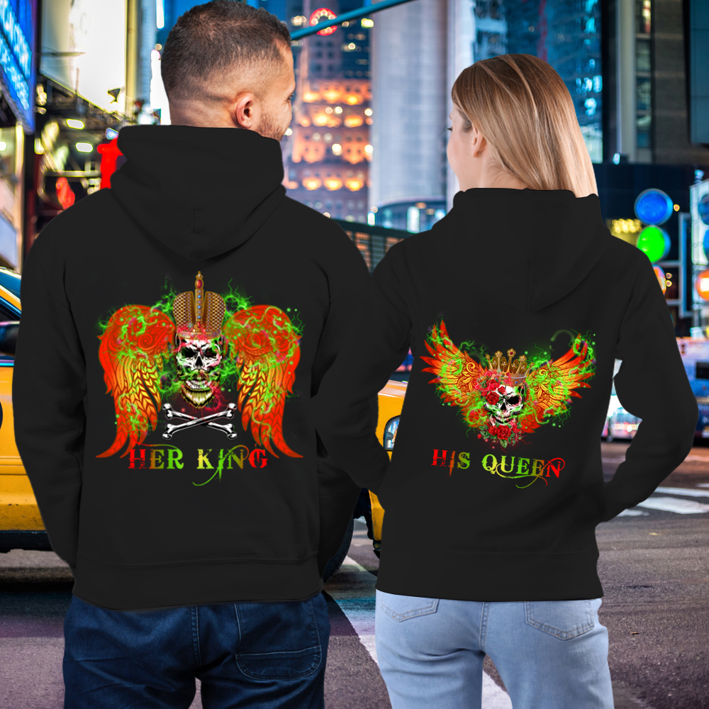 Couple Gift – Skul Her King His Queen Wings Eternal Couple Lover Matching Hoodies