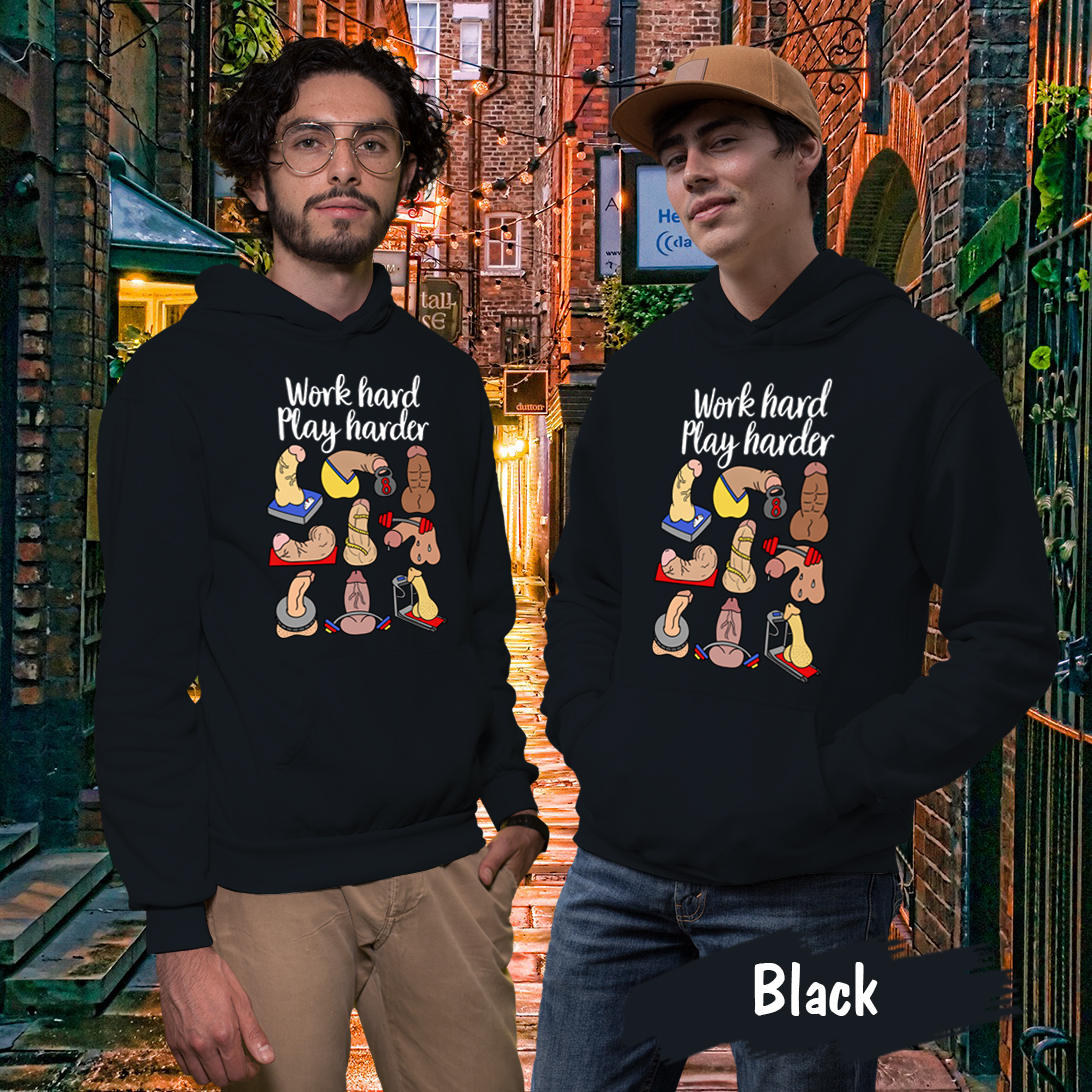 Couple Gift – LGBT Pride Work Hard Play Harder Matching Couples Hoodie