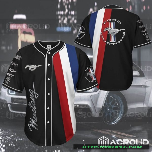 New Ford Mustang Red White Blue Baseball Jersey Shirt