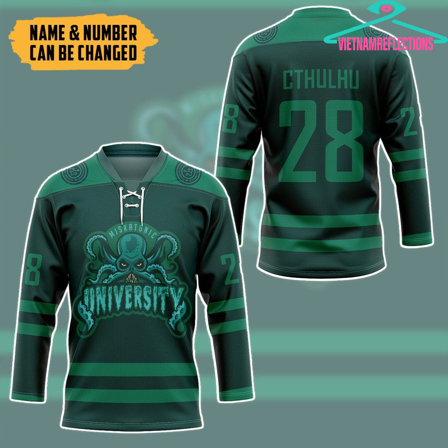 Cthulhu Miskatonic University green personalized custom hockey jersey