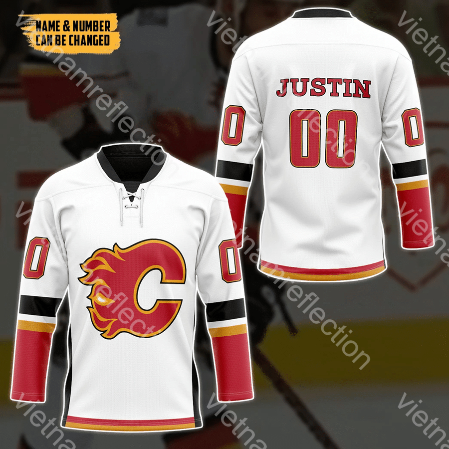 Calgary Flames NHL white personalized custom hockey jersey