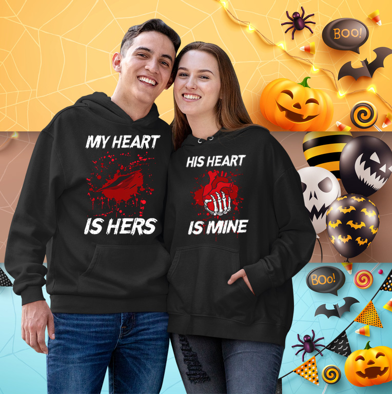 His Heart Is Mine Halloween Funny Matching Couple Hoodie