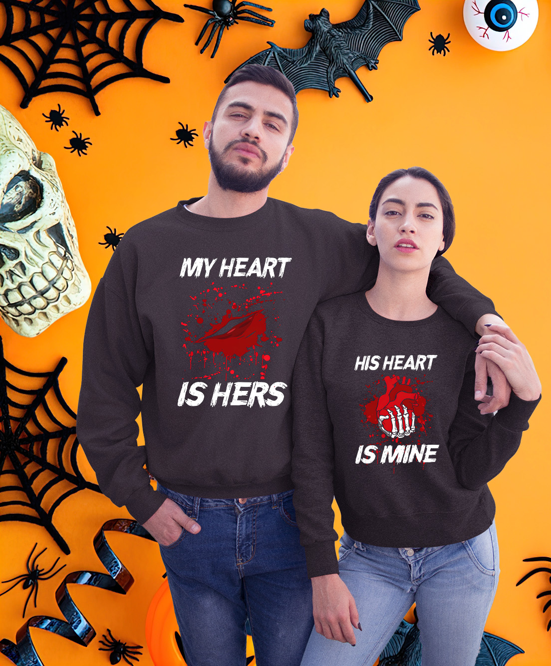 His Heart Is Mine Halloween Funny Matching Couple Sweatshirt