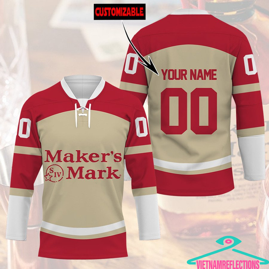 Maker’s Mark whisky personalized custom hockey jersey