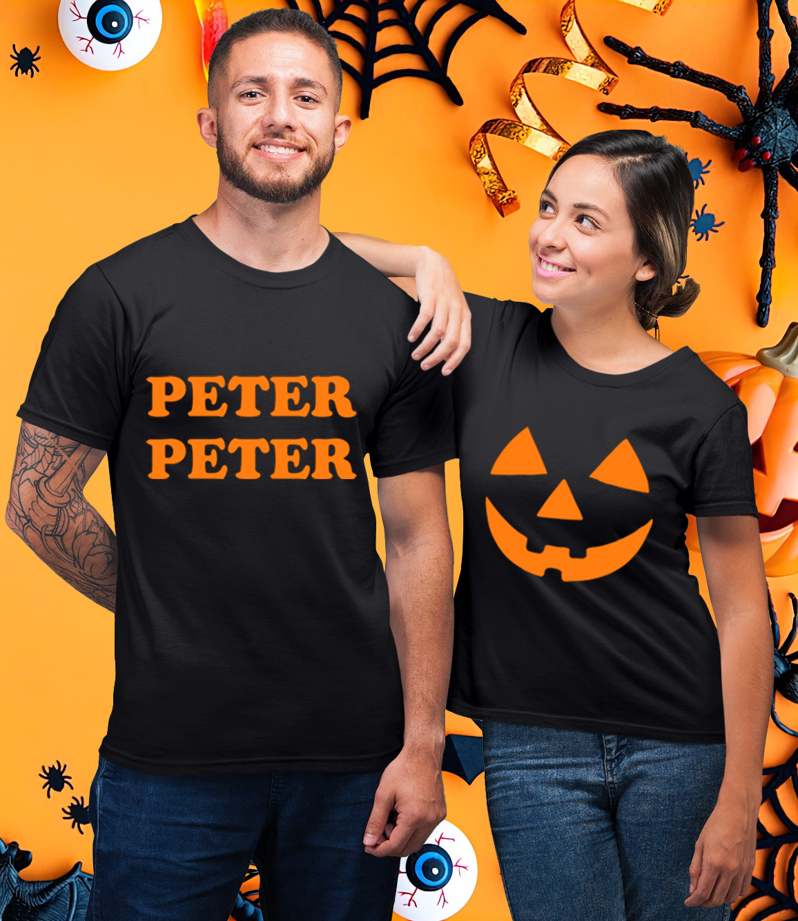 Peter Peter Laughing Pumpkin Halloween Matching Couple T-Shirt