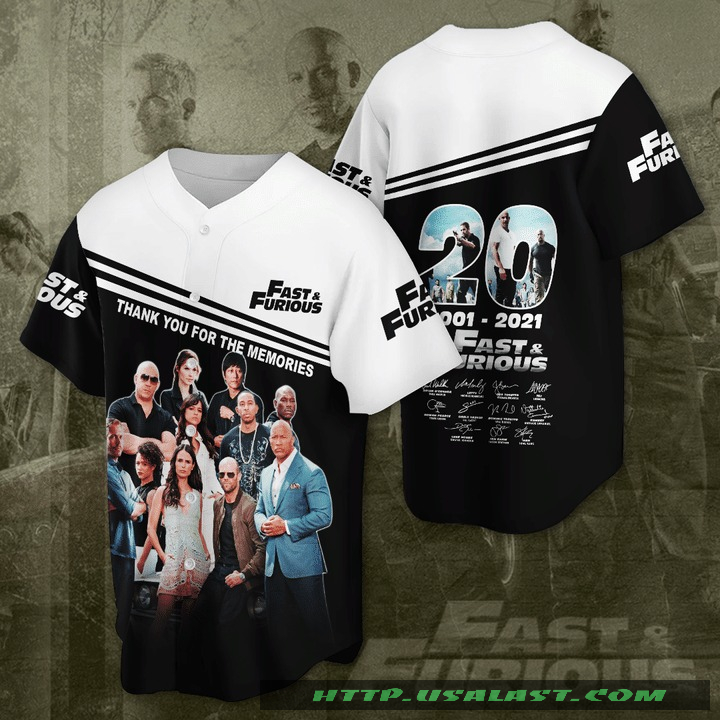Fast And Furious 20th Thank You For The Memories Baseball Jersey Shirt
