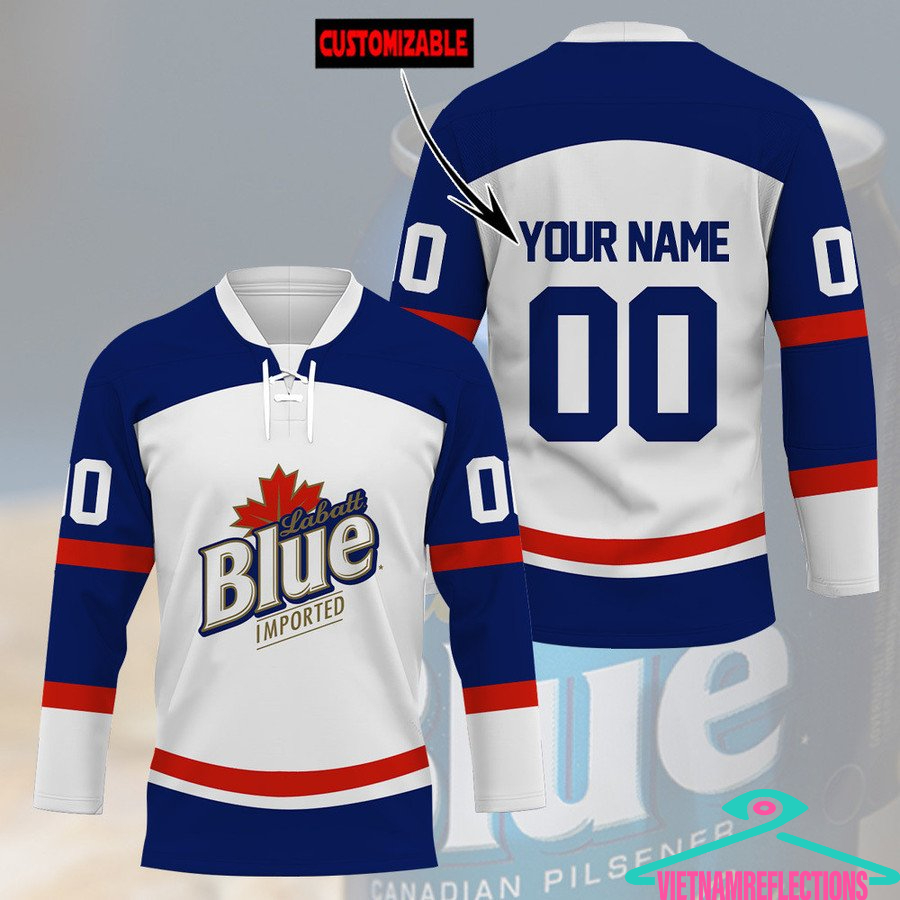 Labatt Blue beer personalized custom hockey jersey