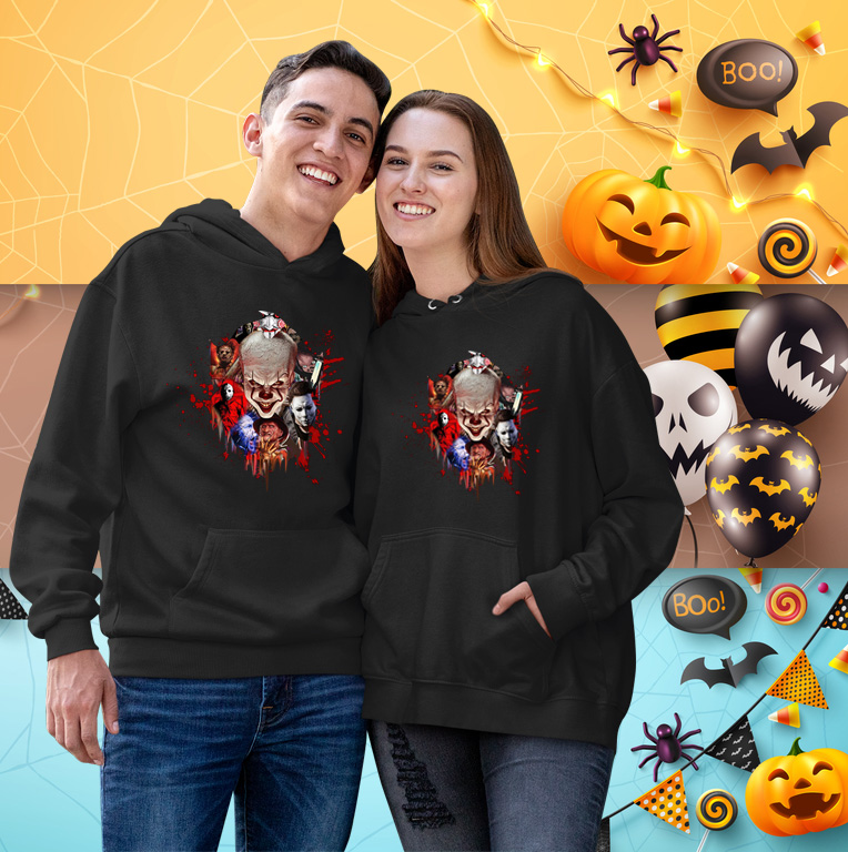 Scary Clown Halloween Night Matching Couple Hoodie