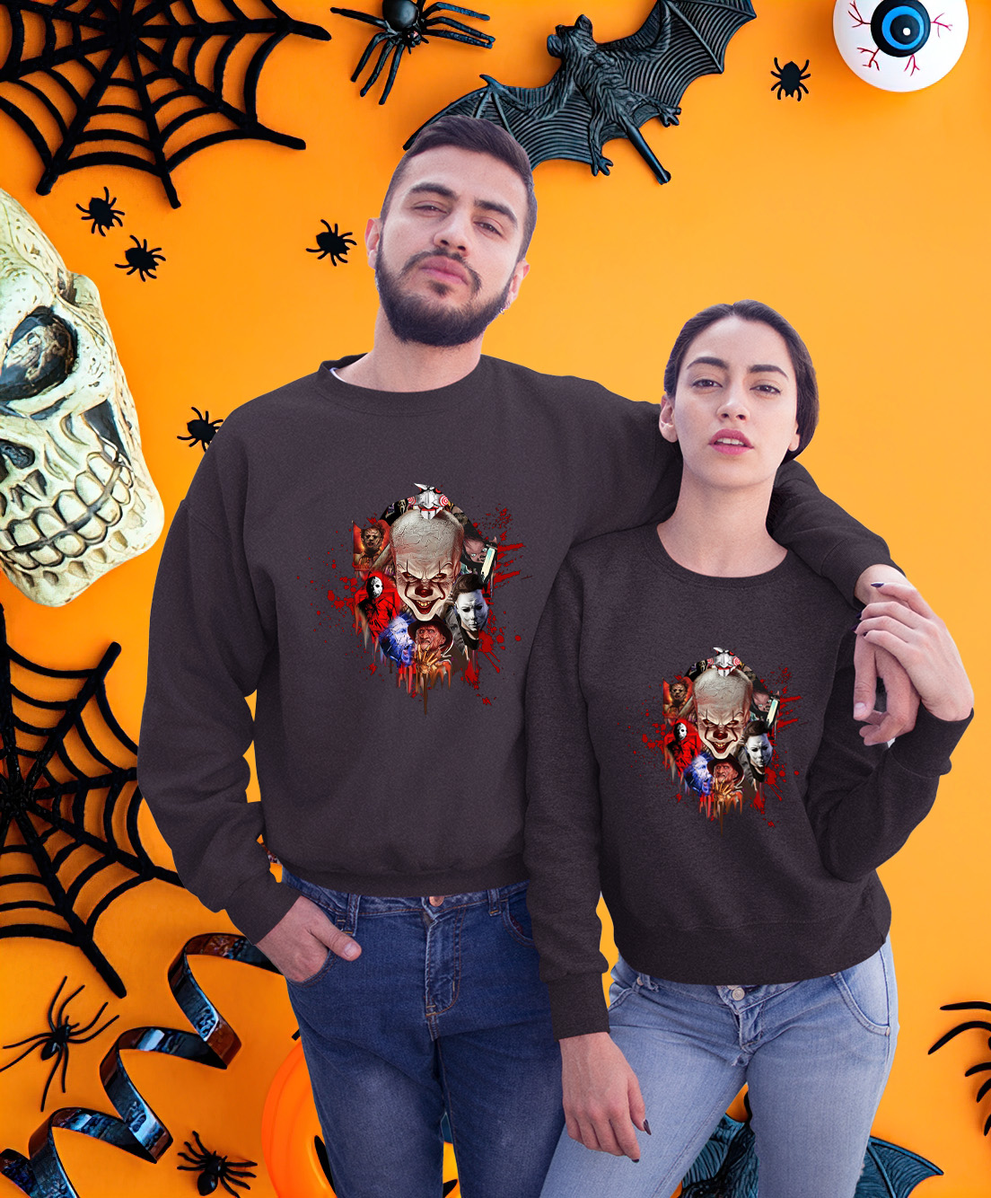 Scary Clown Halloween Night Matching Couple Sweatshirt