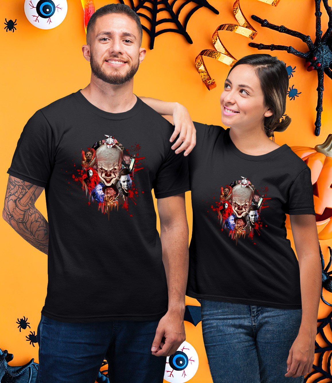 Scary Clown Halloween Night Matching Couple T-Shirt