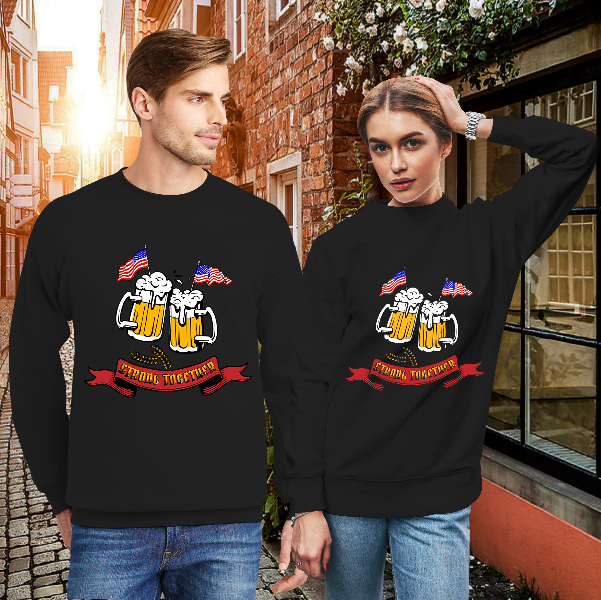 OFFICIAL Funny Beer America Strong Together Couple Lover Matching Sweatshirts