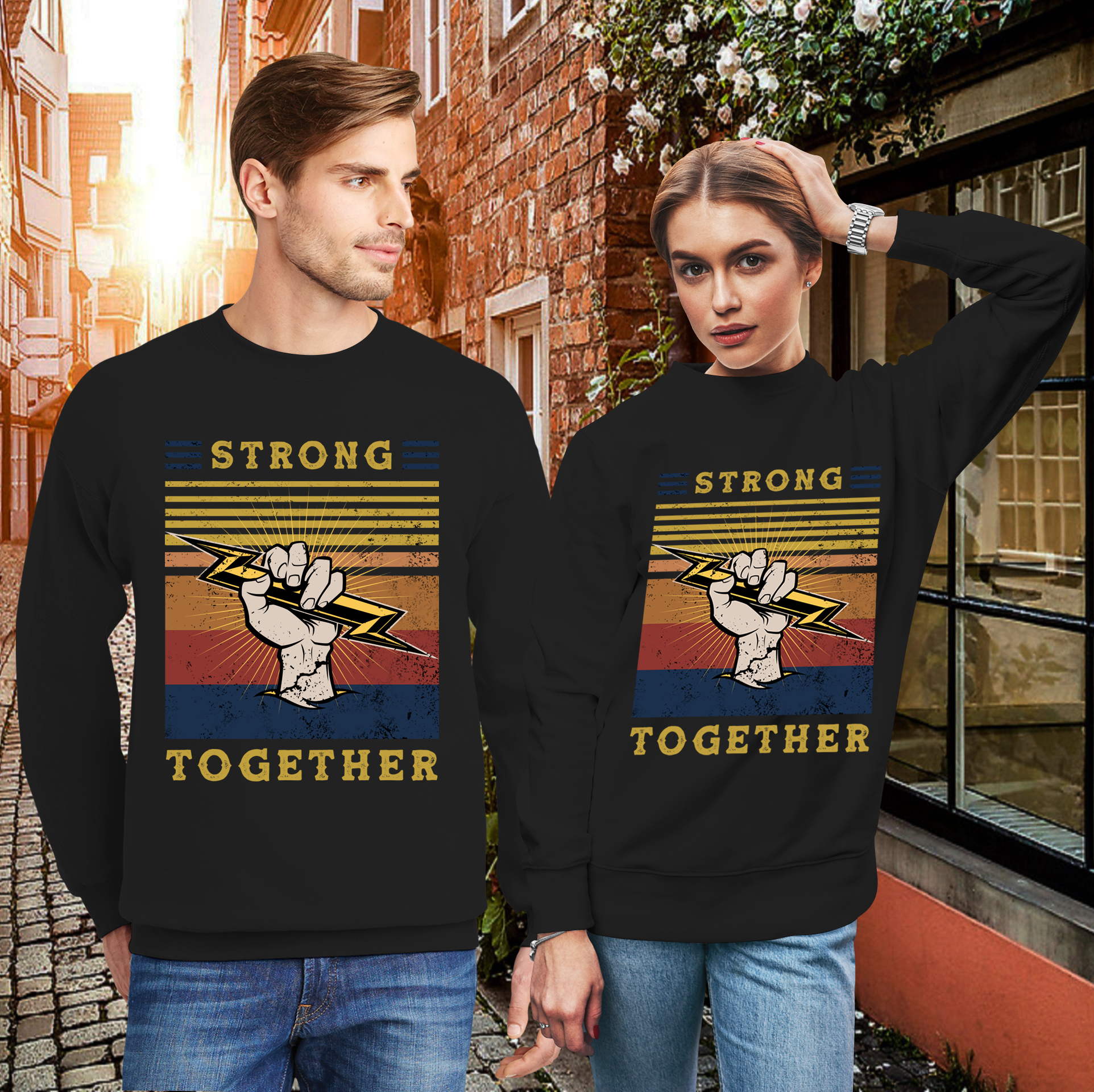 OFFICIAL Hand Holding Lightning Strong Together Couple Lover Matching Sweatshirts