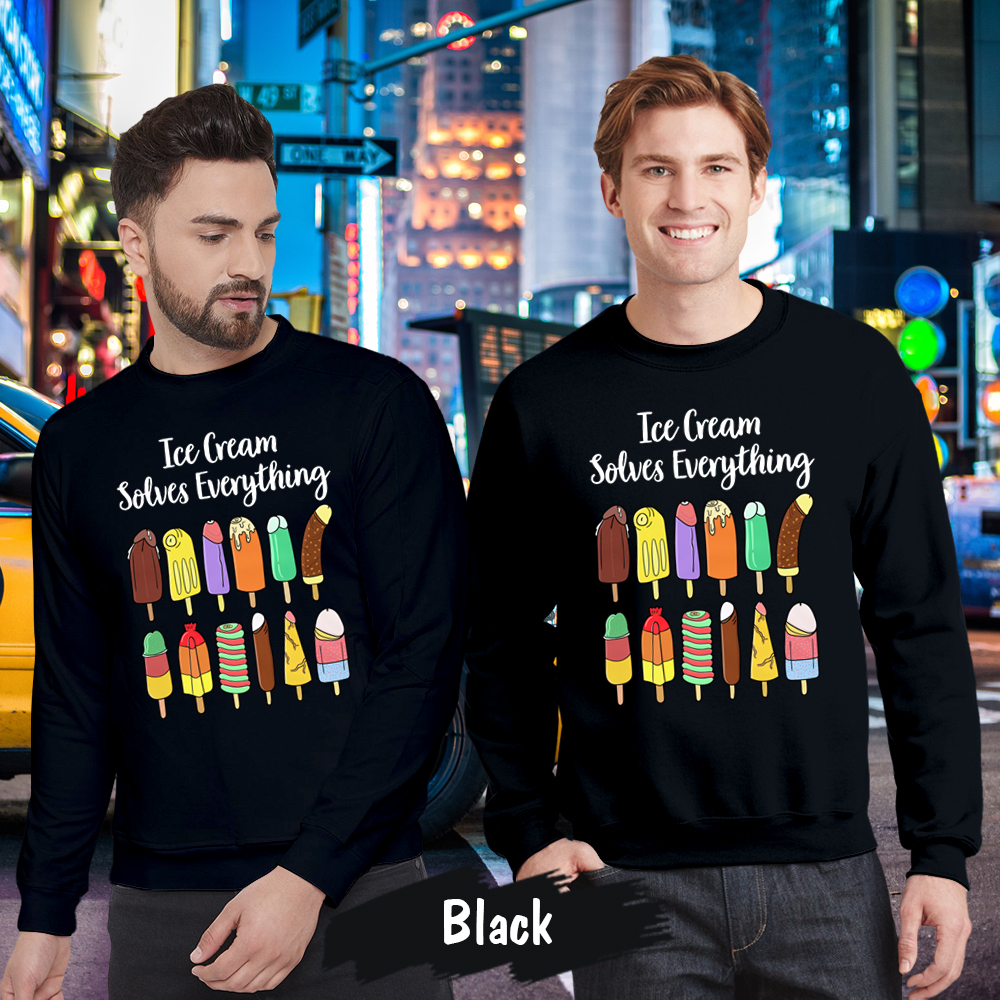 Couple Gift – LGBT Pride Ice Cream Solves Everything Funny Matching Couples Sweatshirt