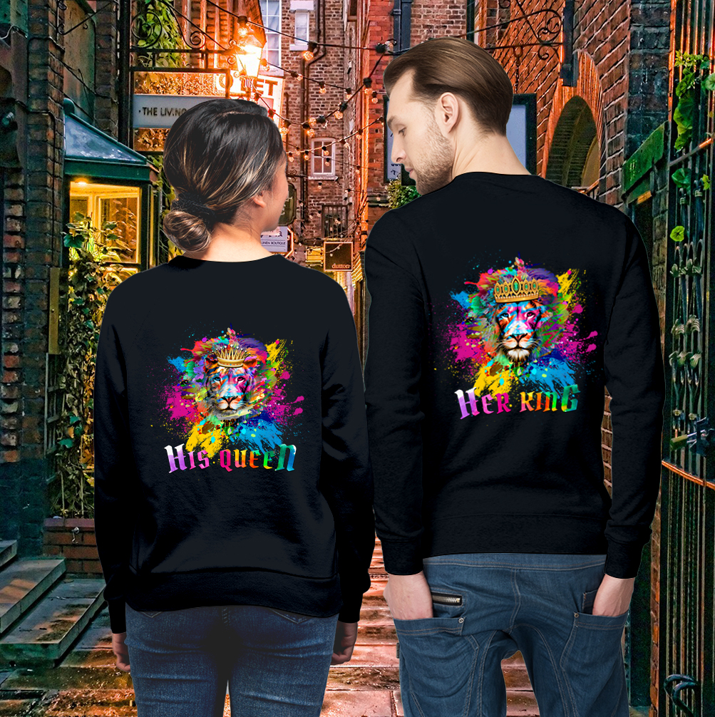 Couple Gift – Colorful Lion Her King His Queen Couple Lover Matching Sweatshirts