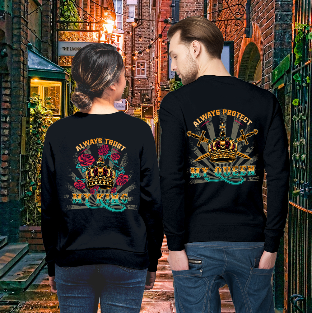 Couple Gift – Always Protect My King Queen Crown Swords Couple Lover Matching Sweatshirts