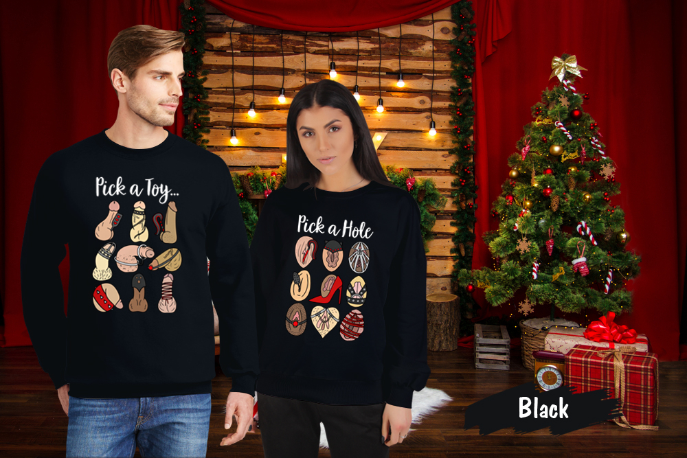 Ugly Christmas Pick A Hole A Toy Funny Matching Couples Sweatshirt