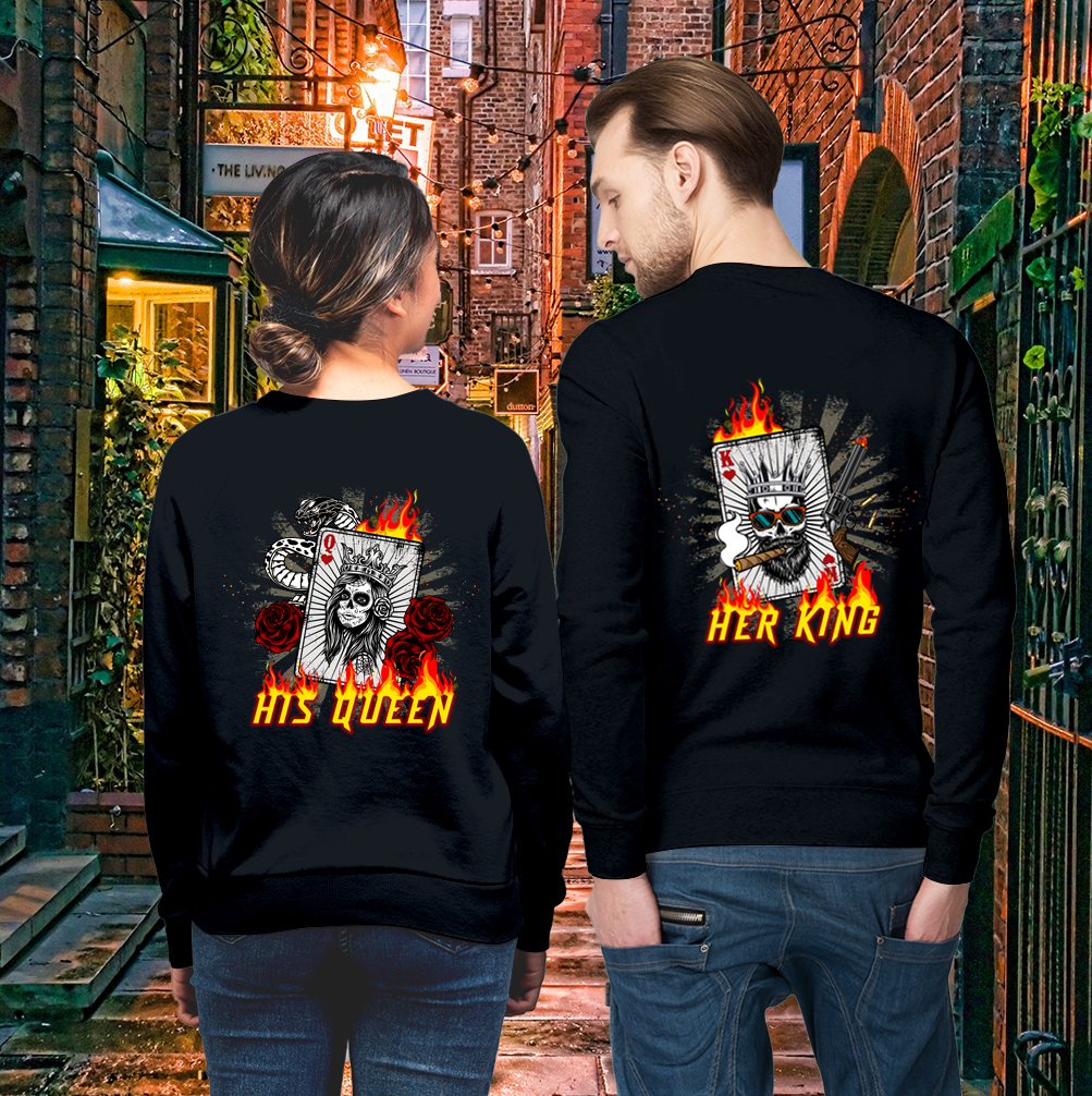 Couple Gift – Playing Card Her King His Queen Flame Skull Couple Lover Matching Sweatshirts