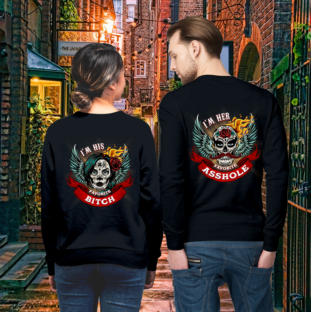 OFFICIAL Skull Roses Wings Favorite Asshole Bitch Funny Couple Lover Matching Sweatshirts