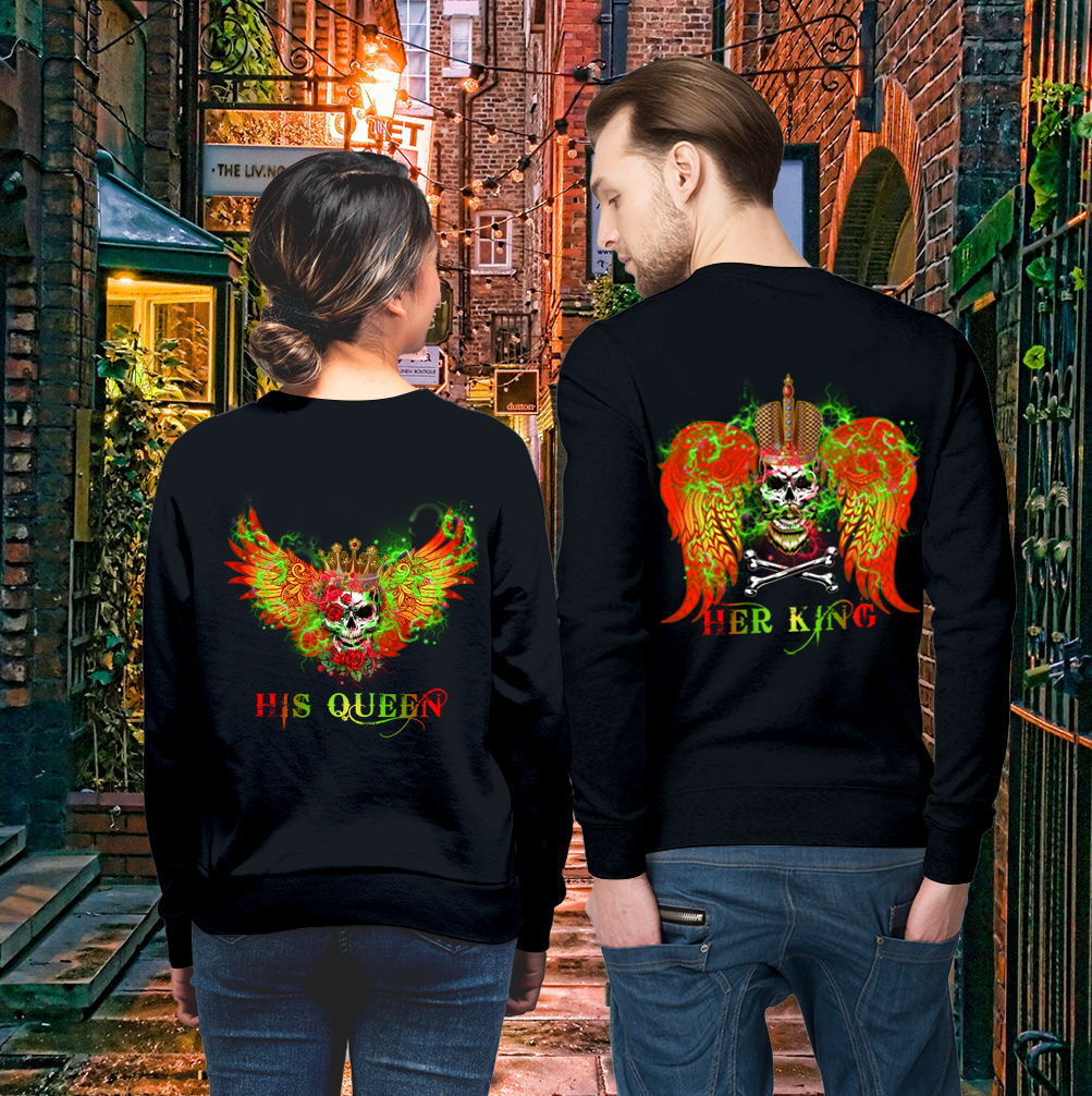 Couple Gift – Skul Her King His Queen Wings Eternal Couple Lover Matching Sweatshirts