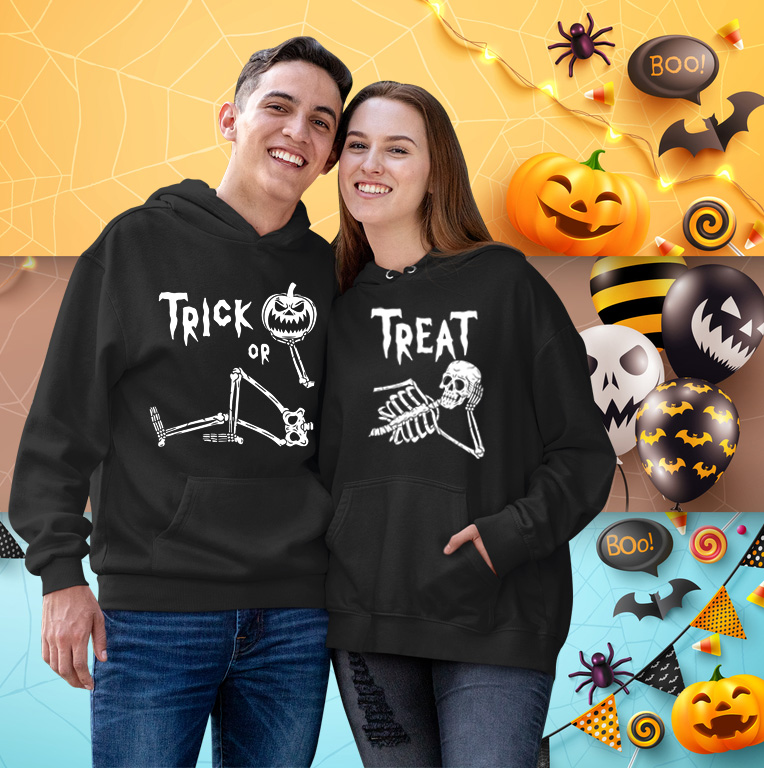 Trick Or Treat Funny Halloween Lover Matching Couple Hoodie